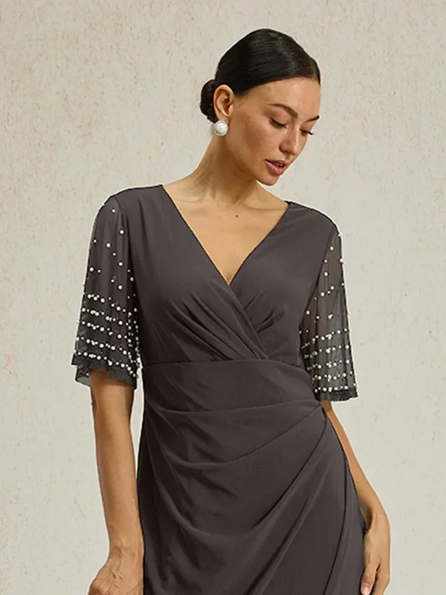 Elegant Formal Dress with Embellished Flutter Sleeves