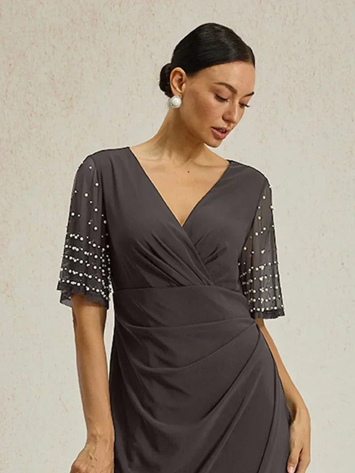 Elegant Formal Dress with Embellished Flutter Sleeves