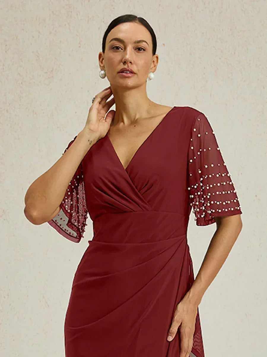 Elegant Formal Dress with Embellished Flutter Sleeves