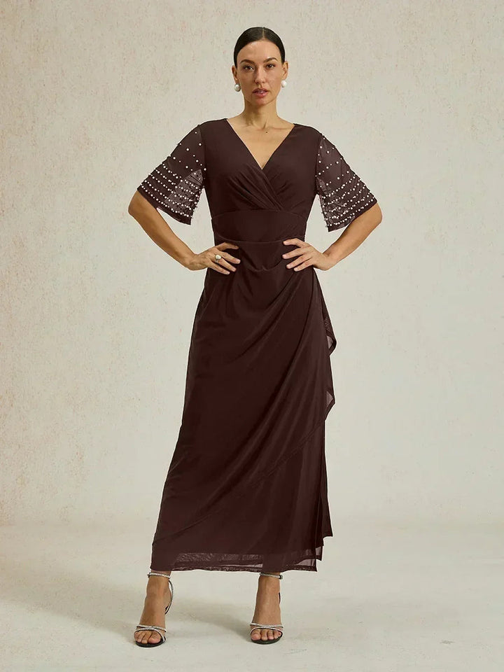 Elegant Formal Dress with Embellished Flutter Sleeves