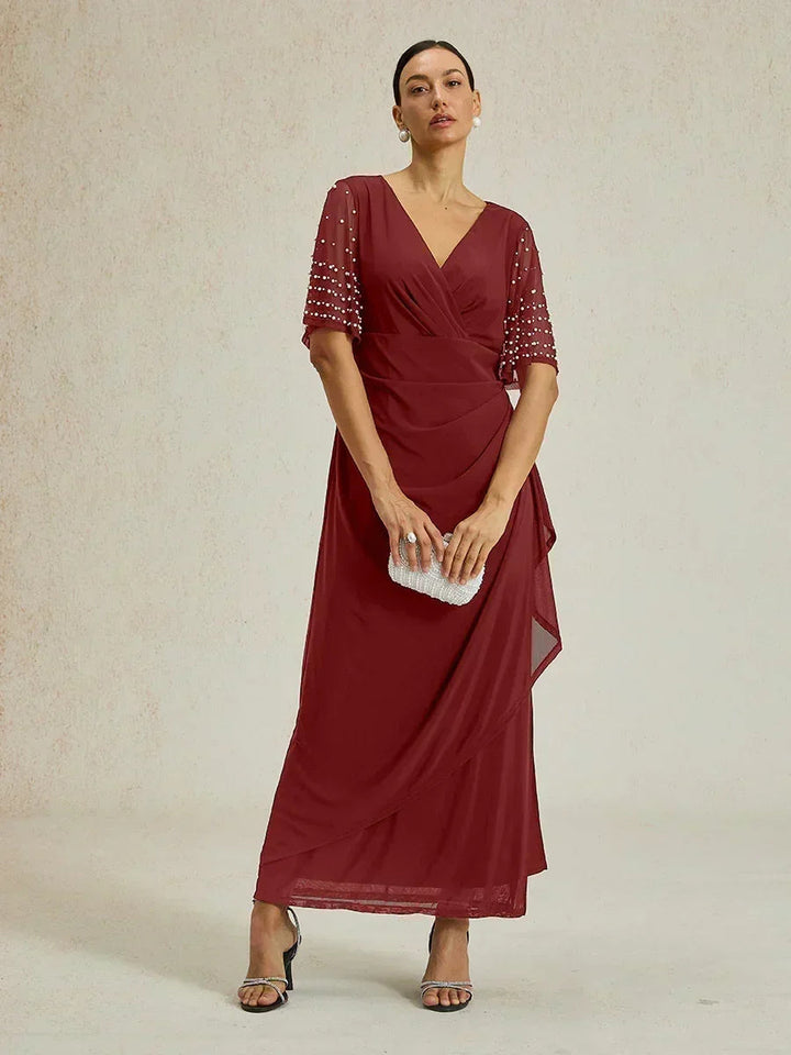 Elegant Formal Dress with Embellished Flutter Sleeves