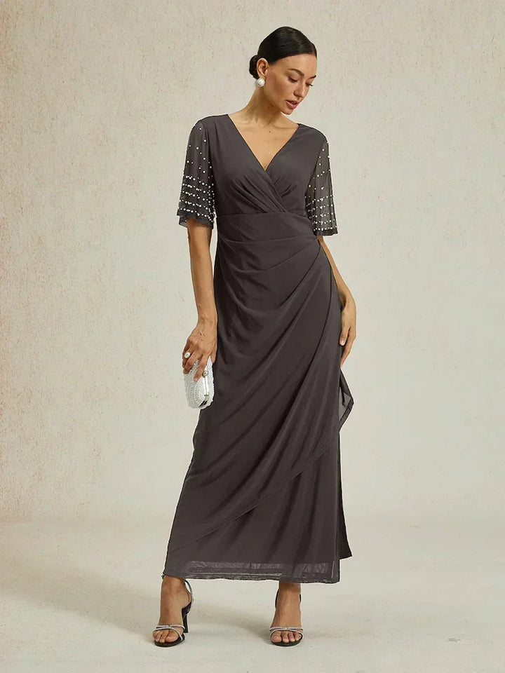 Elegant Formal Dress with Embellished Flutter Sleeves