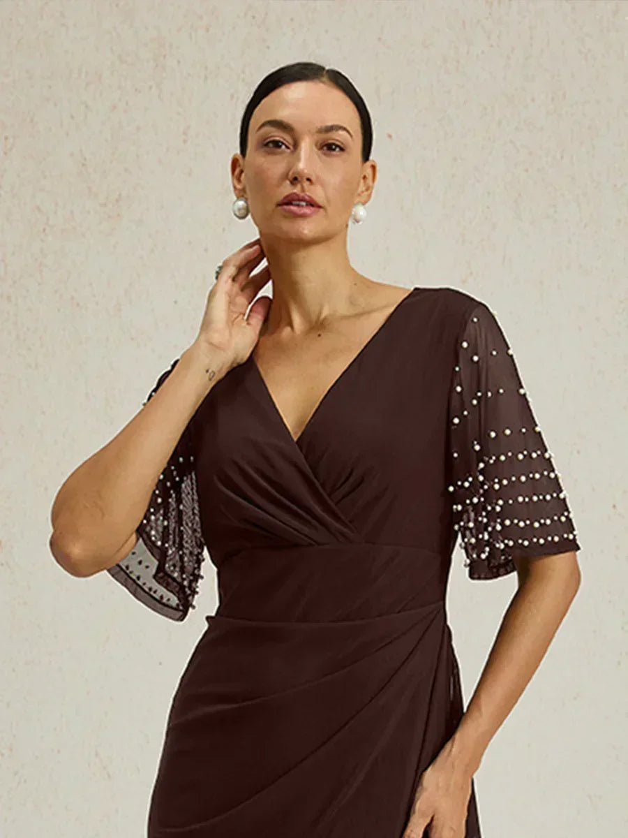 Elegant Formal Dress with Embellished Flutter Sleeves