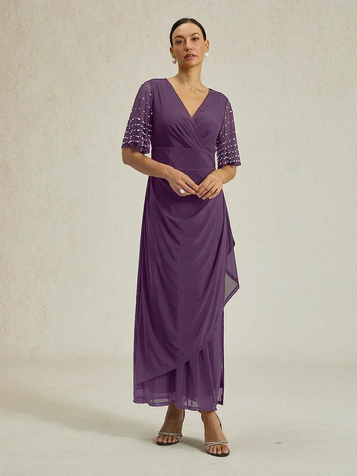 Elegant Formal Dress with Embellished Flutter Sleeves