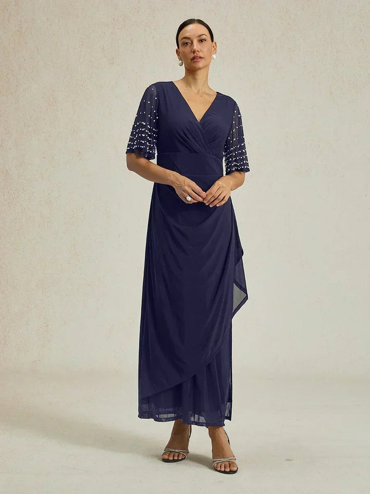 Elegant Formal Dress with Embellished Flutter Sleeves