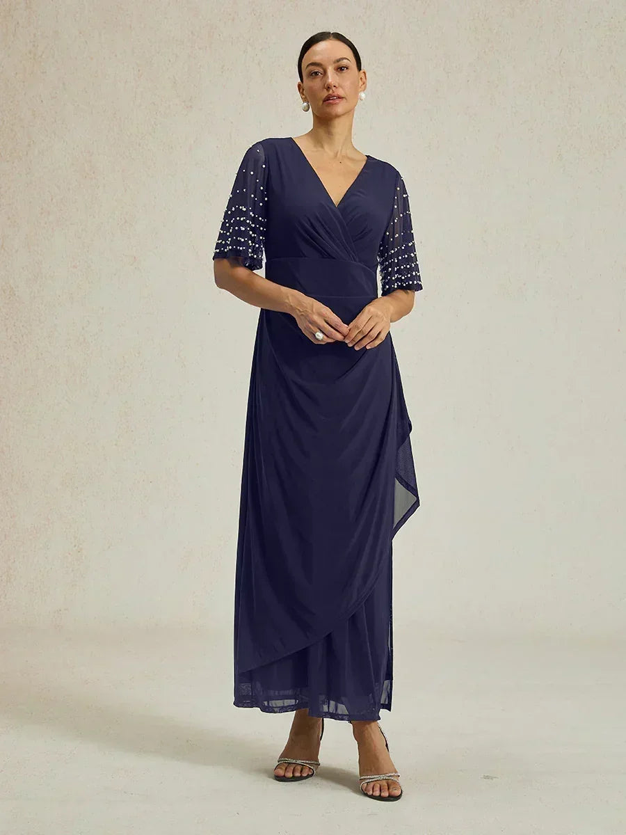 Elegant Formal Dress with Embellished Flutter Sleeves