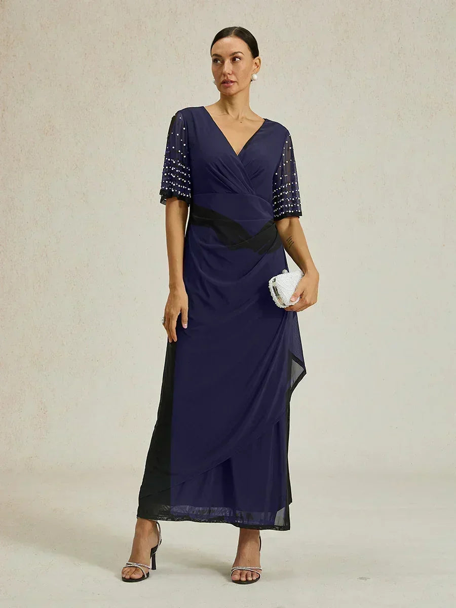 Elegant Formal Dress with Embellished Flutter Sleeves