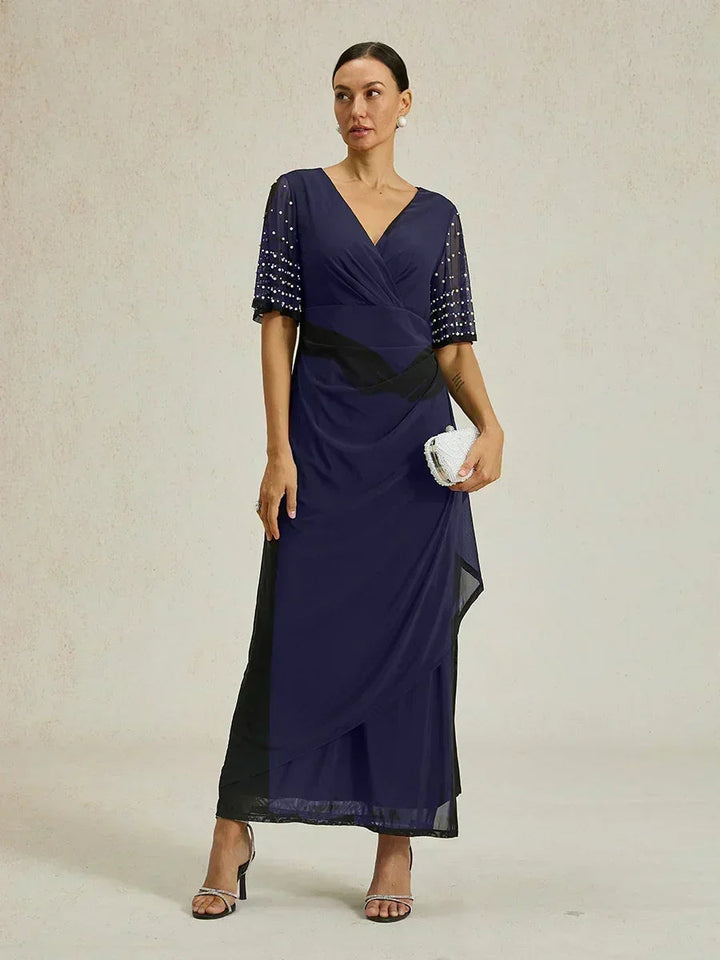 Elegant Formal Dress with Embellished Flutter Sleeves