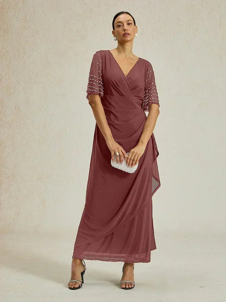 Elegant Formal Dress with Embellished Flutter Sleeves