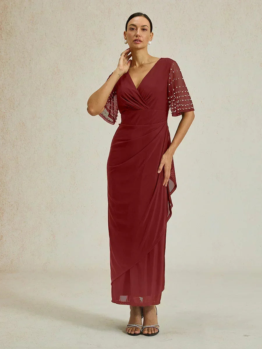 Elegant Formal Dress with Embellished Flutter Sleeves