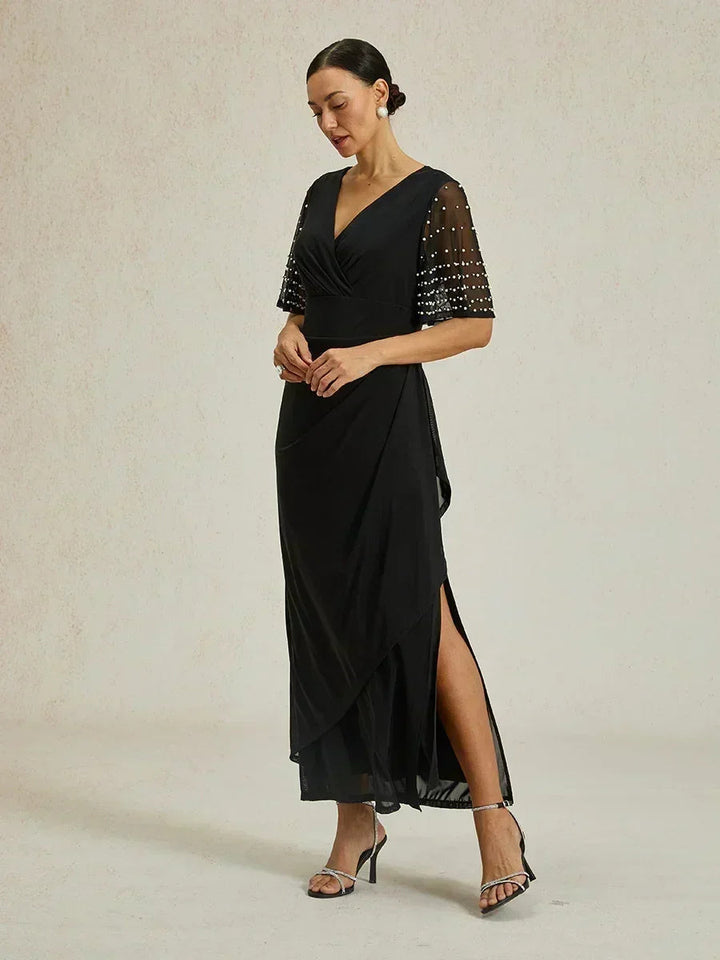 Elegant Formal Dress with Embellished Flutter Sleeves