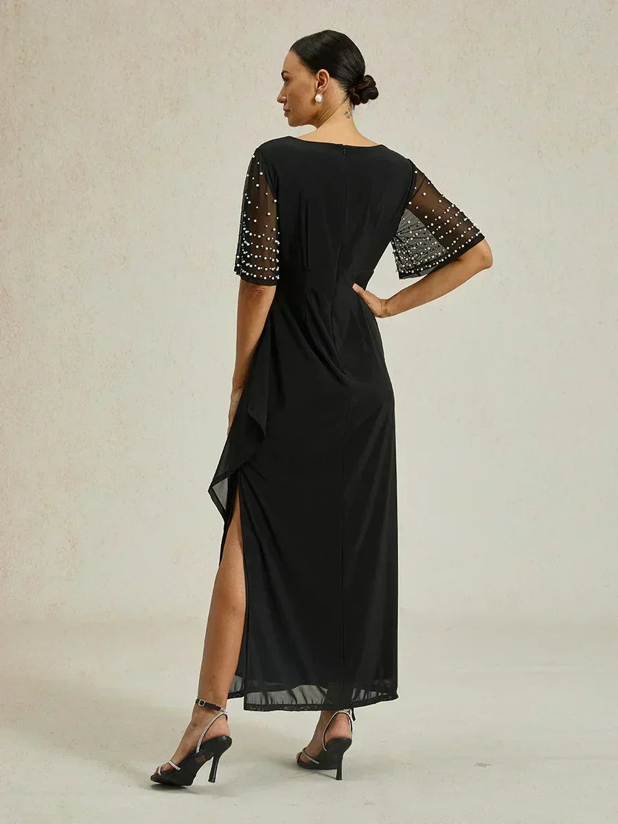 Elegant Formal Dress with Embellished Flutter Sleeves