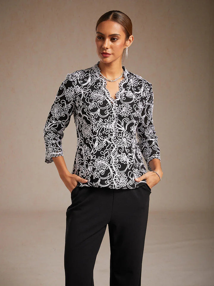 Floral Embroidered V-Neck Blouse