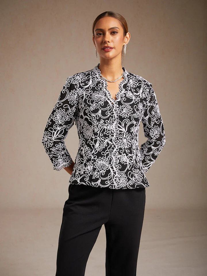 Floral Embroidered V-Neck Blouse