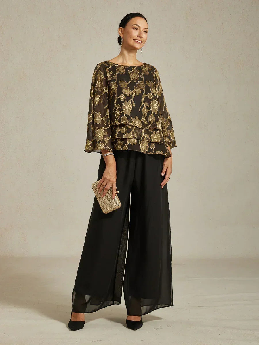 Straight Leg Pant With Chiffon Split Leg Overlay