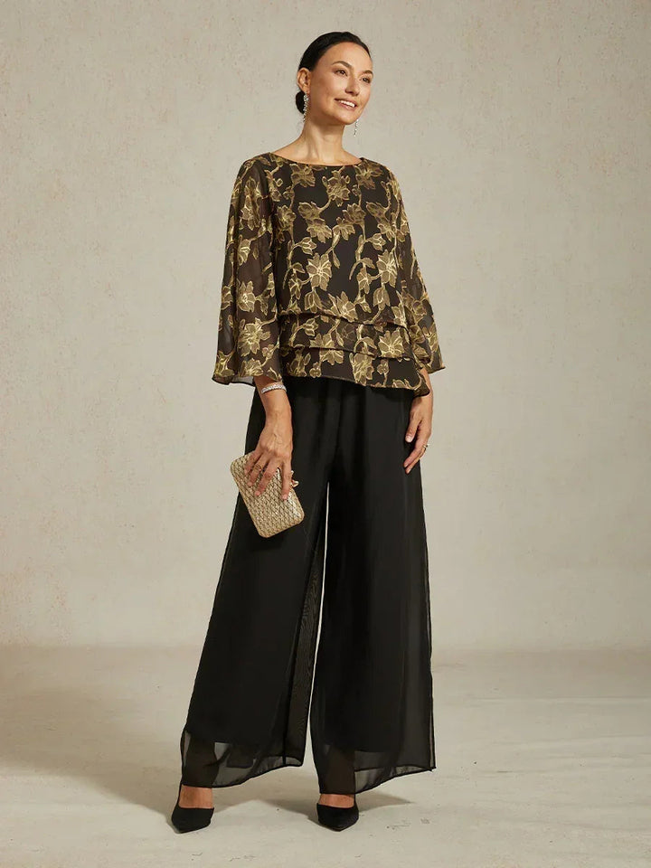 Straight Leg Pant With Chiffon Split Leg Overlay