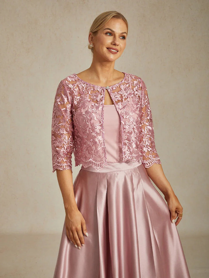 Floral Embroidered Lace Jacket With Scallop Detail