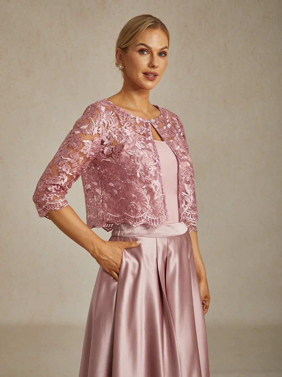 Floral Embroidered Lace Jacket With Scallop Detail