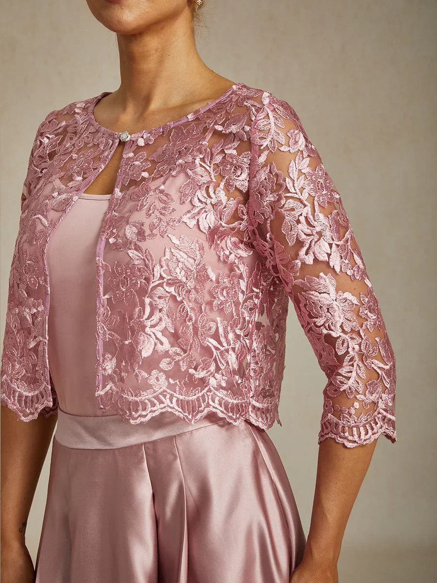 Floral Embroidered Lace Jacket With Scallop Detail