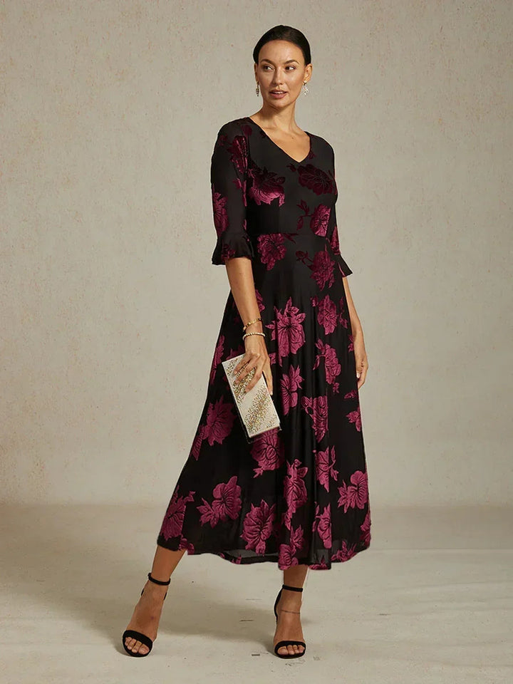 Floral A-Line Dress with Flutter Sleeves
