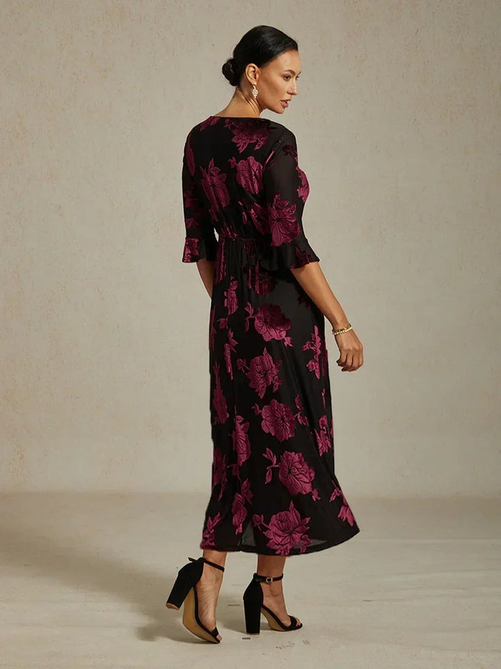 Floral A-Line Dress with Flutter Sleeves