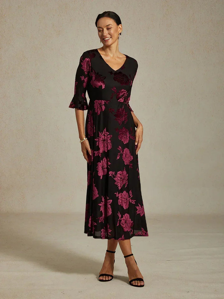 Floral A-Line Dress with Flutter Sleeves