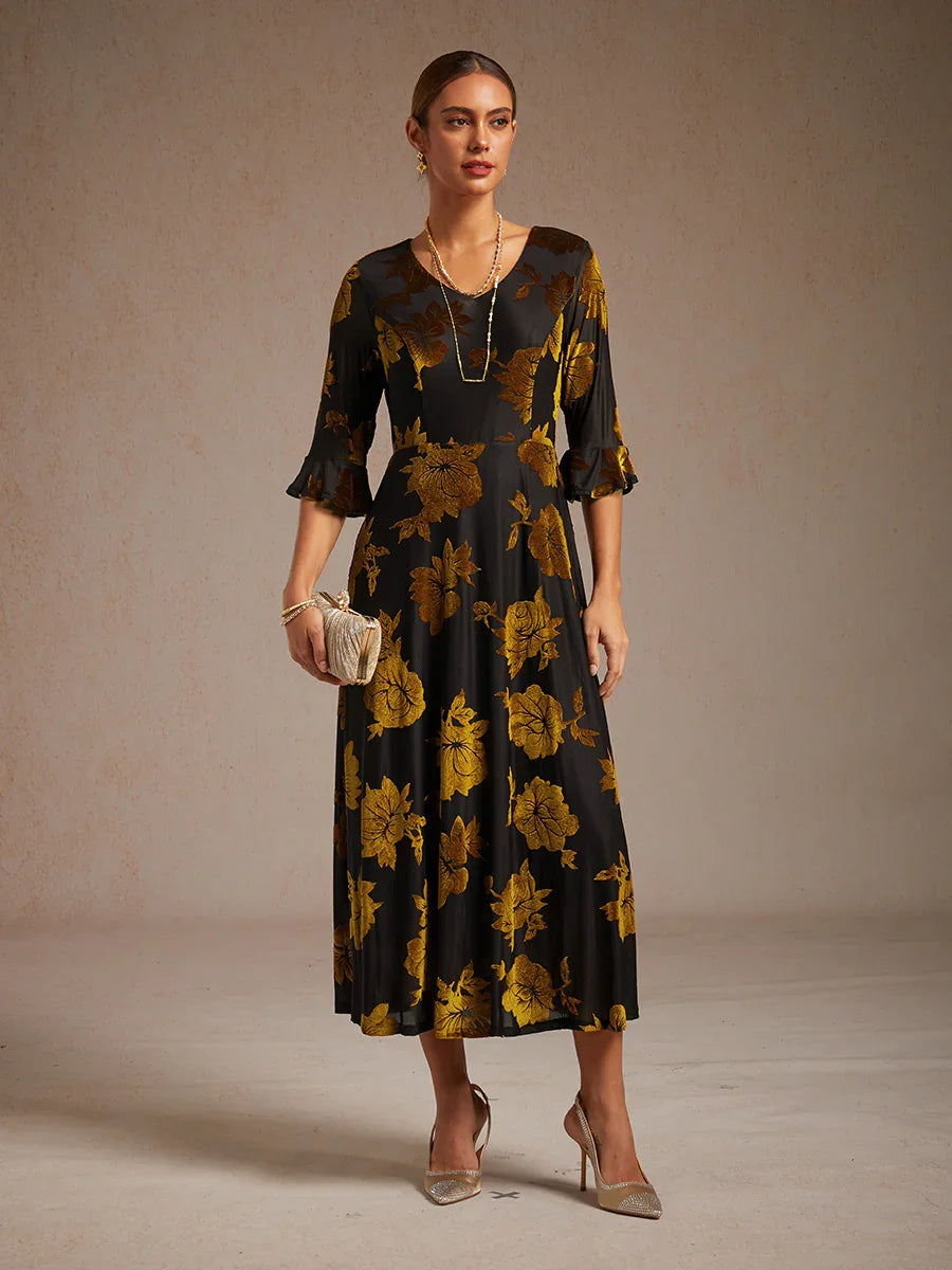 Floral A-Line Dress with Flutter Sleeves
