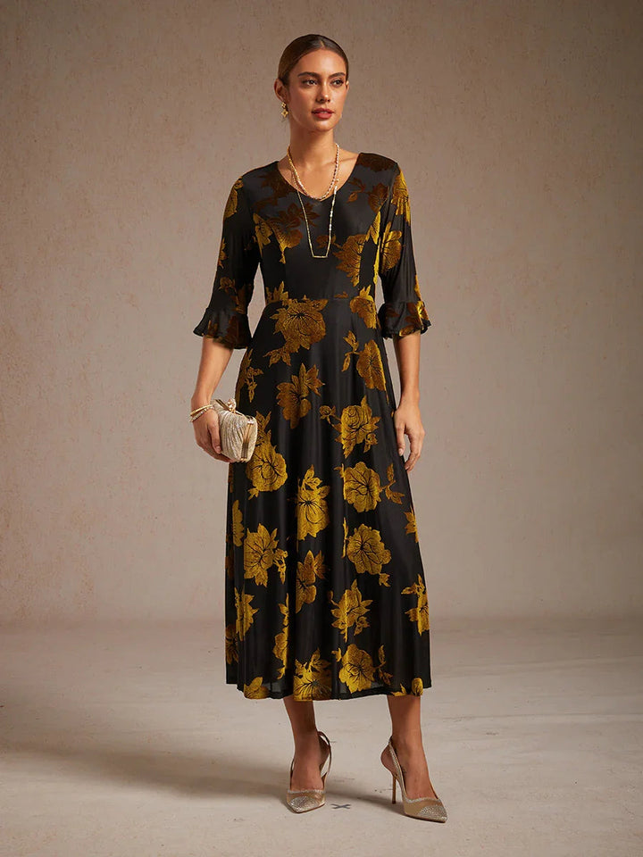 Floral A-Line Dress with Flutter Sleeves
