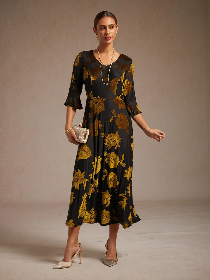 Floral A-Line Dress with Flutter Sleeves
