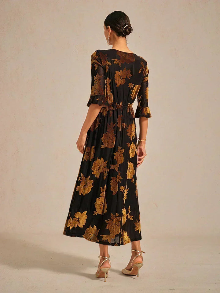 Floral A-Line Dress with Flutter Sleeves