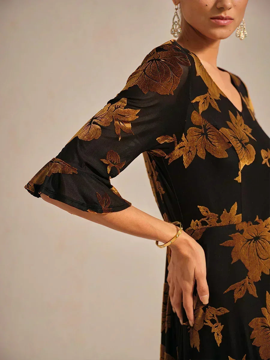 Floral A-Line Dress with Flutter Sleeves