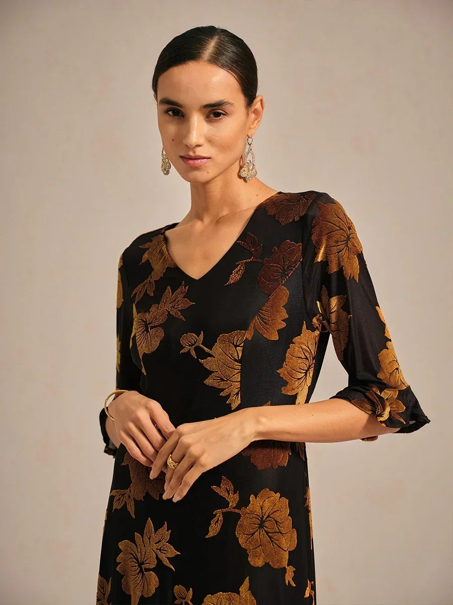 Floral A-Line Dress with Flutter Sleeves