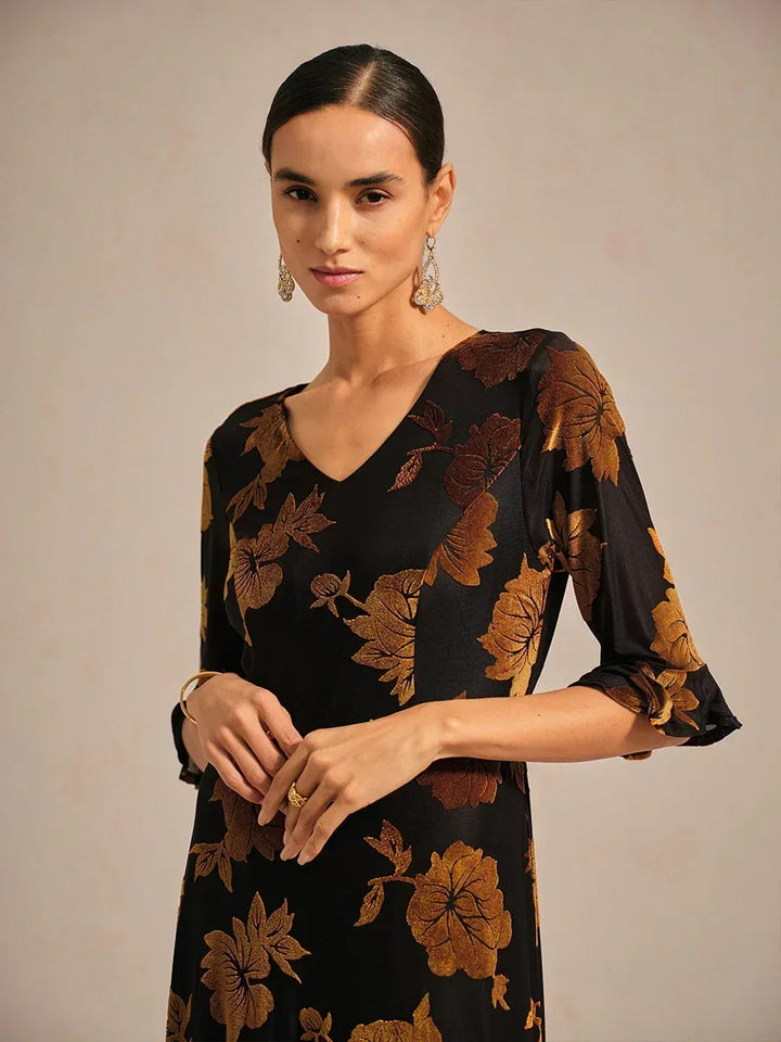 Floral A-Line Dress with Flutter Sleeves