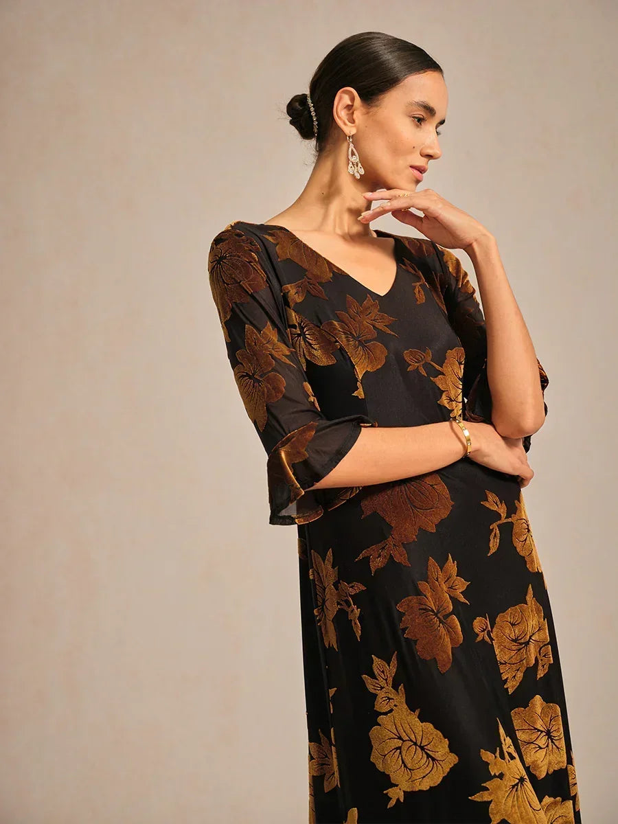 Floral A-Line Dress with Flutter Sleeves
