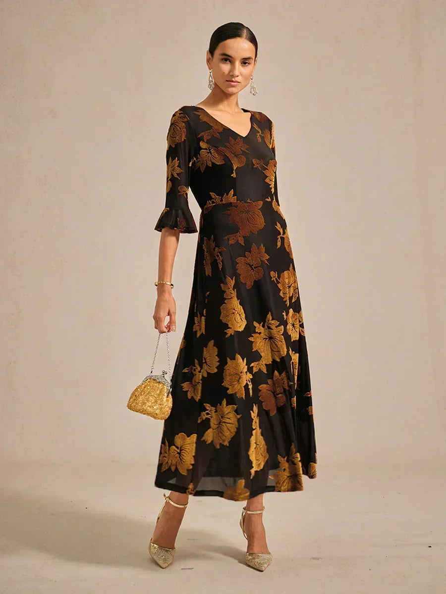 Floral A-Line Dress with Flutter Sleeves