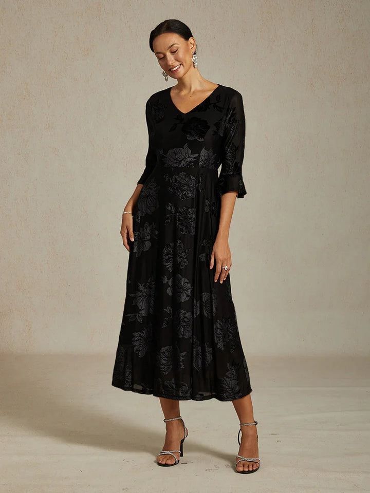 Floral A-Line Dress with Flutter Sleeves