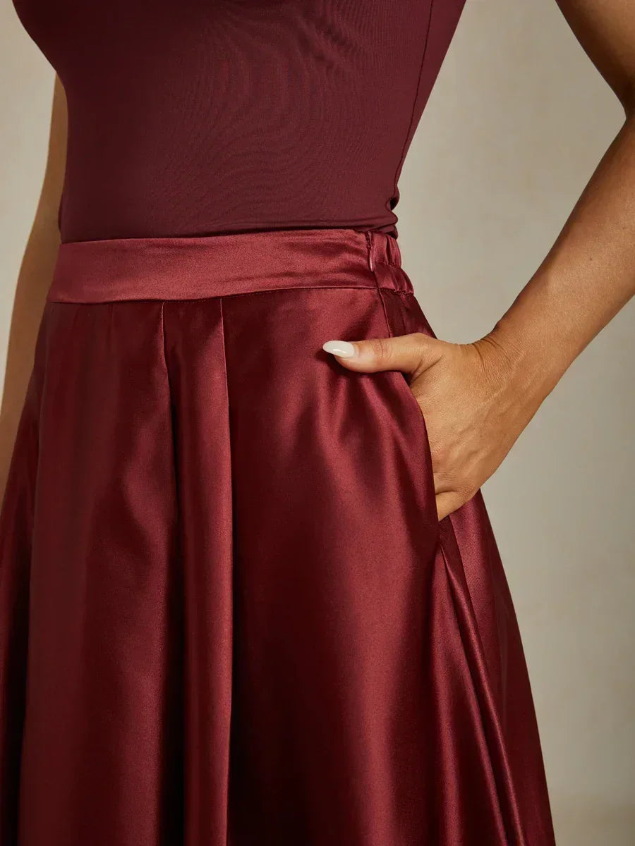 Formal Satin A-Line Ballgown Skirt with Pockets