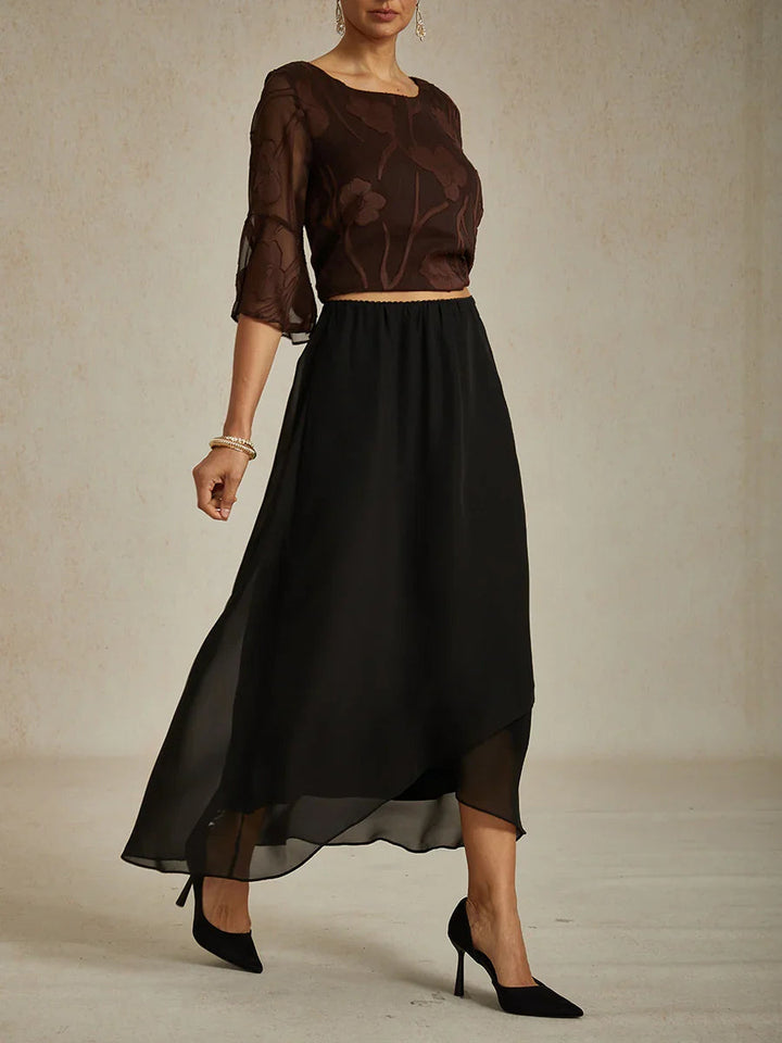 High-Low Overlay Chiffon Skirt with Lining
