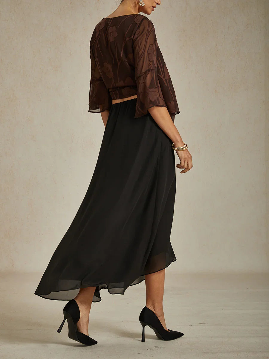 High-Low Overlay Chiffon Skirt with Lining