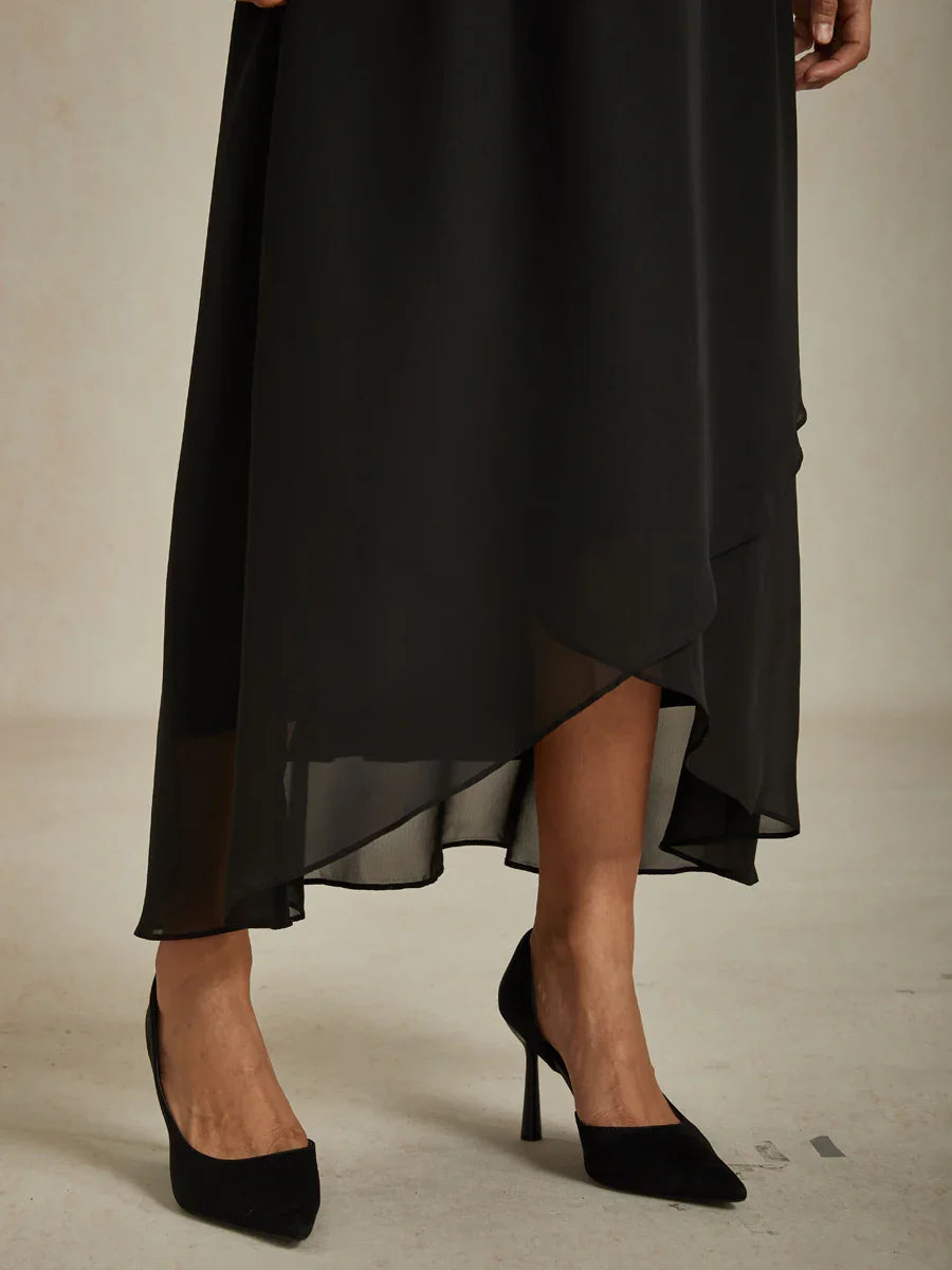 High-Low Overlay Chiffon Skirt with Lining