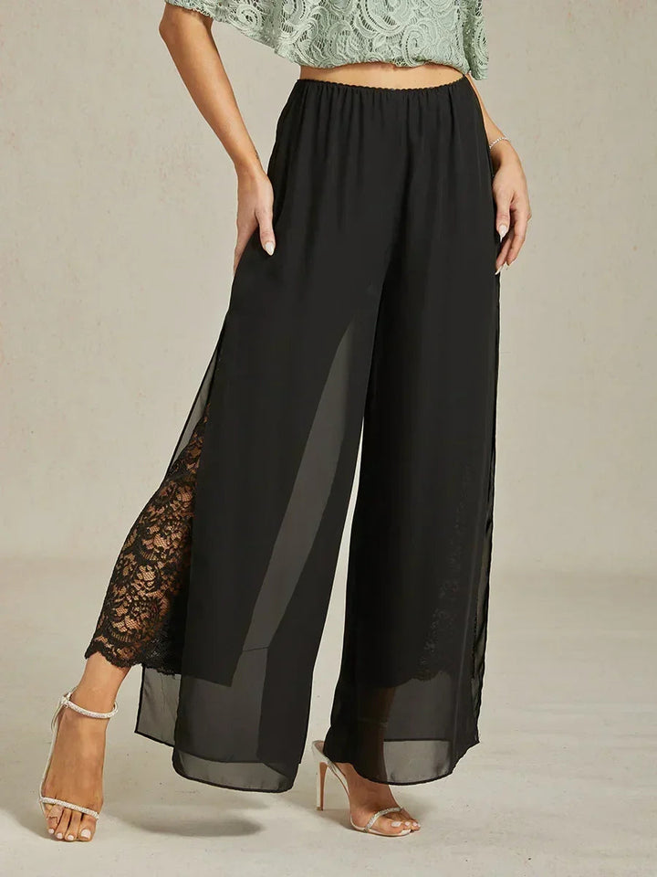 Straight Leg Pant With Chiffon Split Leg Overlay