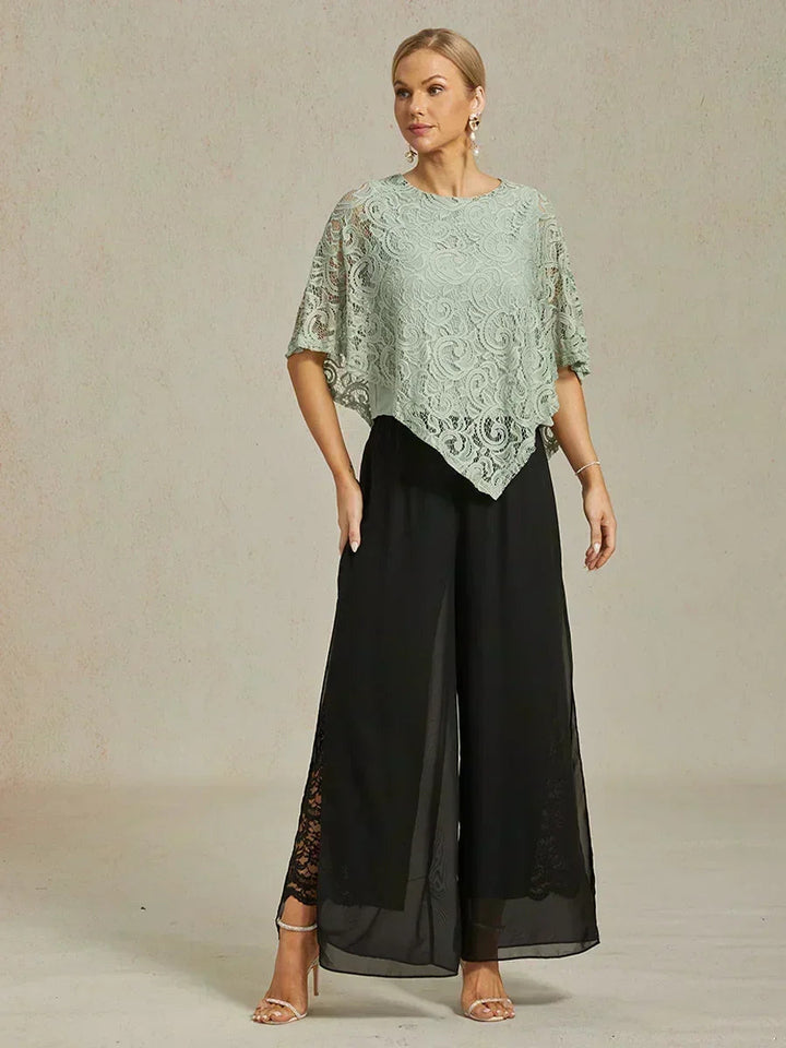 Straight Leg Pant With Chiffon Split Leg Overlay