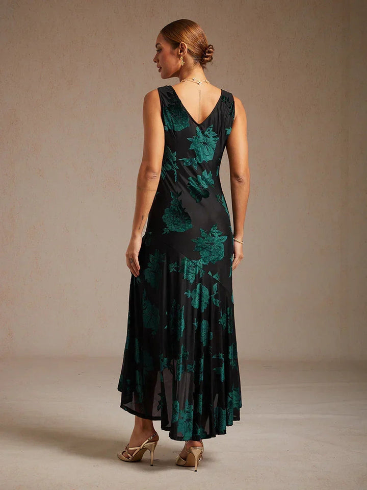 Floral Evening Gown with Asymmetrical Hem