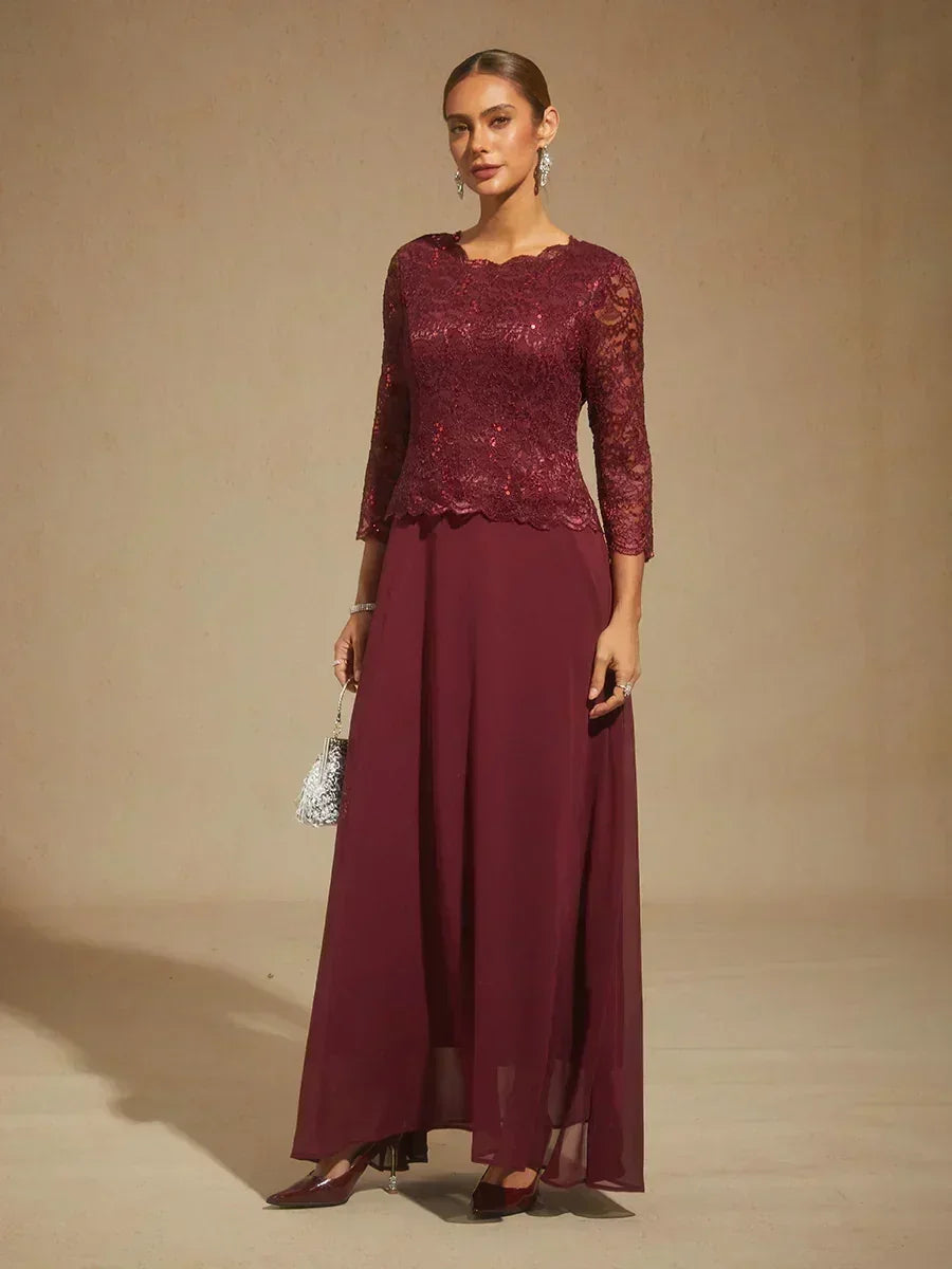 Elegant Lace and Chiffon Floor-Length Dress