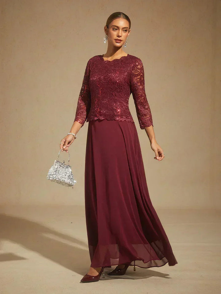 Elegant Lace and Chiffon Floor-Length Dress