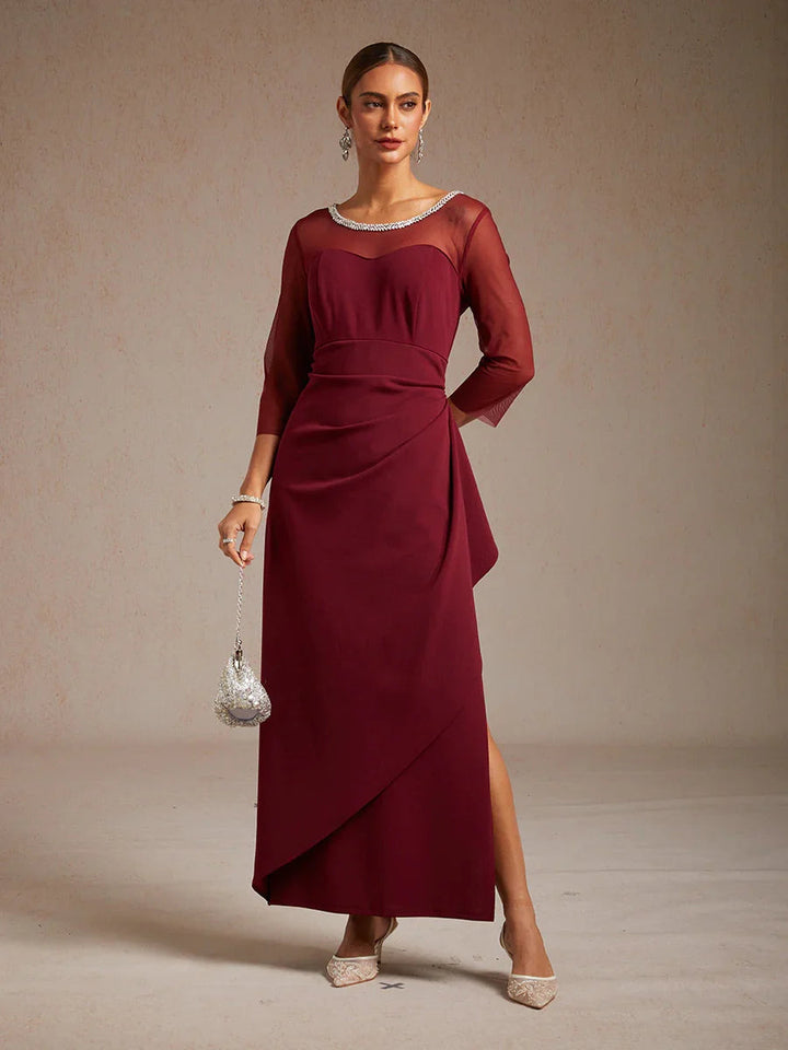 Elegant Beaded Illusion Neckline Formal Dress