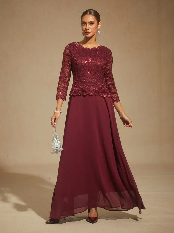 Elegant Lace and Chiffon Floor-Length Dress