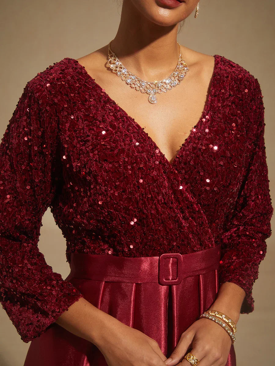 Velvet Sequin Satin Evening Gown