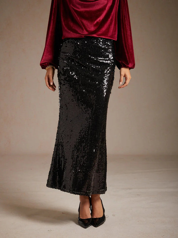 Sequin Mermaid Skirt with Elastic Waist and Lining