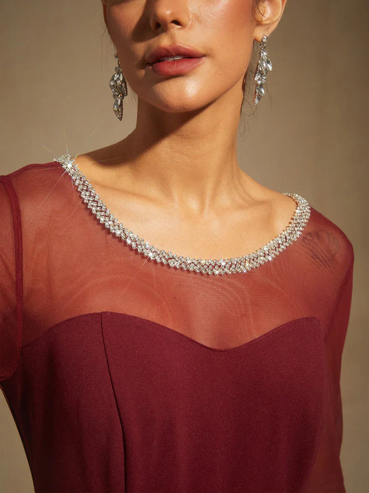 Elegant Beaded Illusion Neckline Formal Dress